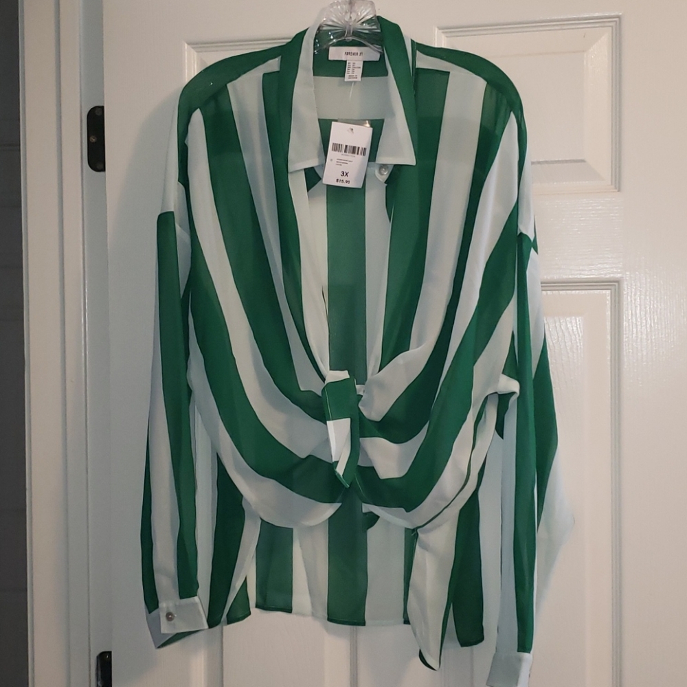 Plus size sheer striped shirt